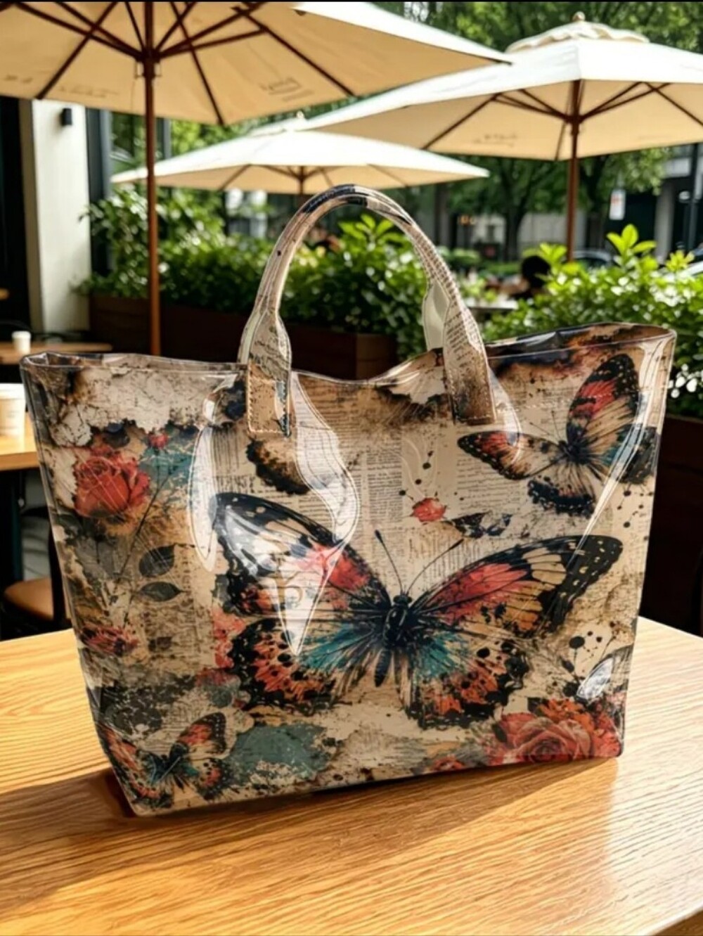 Beautiful Butterfly Newspaper Print Large Tote Bag - Picture 8 of 9